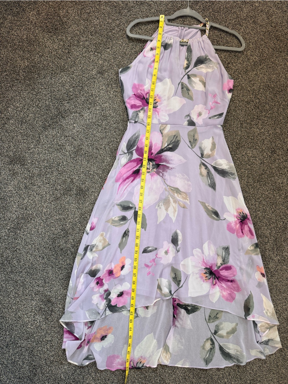 WHBM Lavender Floral Gold Chain Halter High-Low Dress Sz 2 Spring Summer Cocktai - Picture 12 of 16